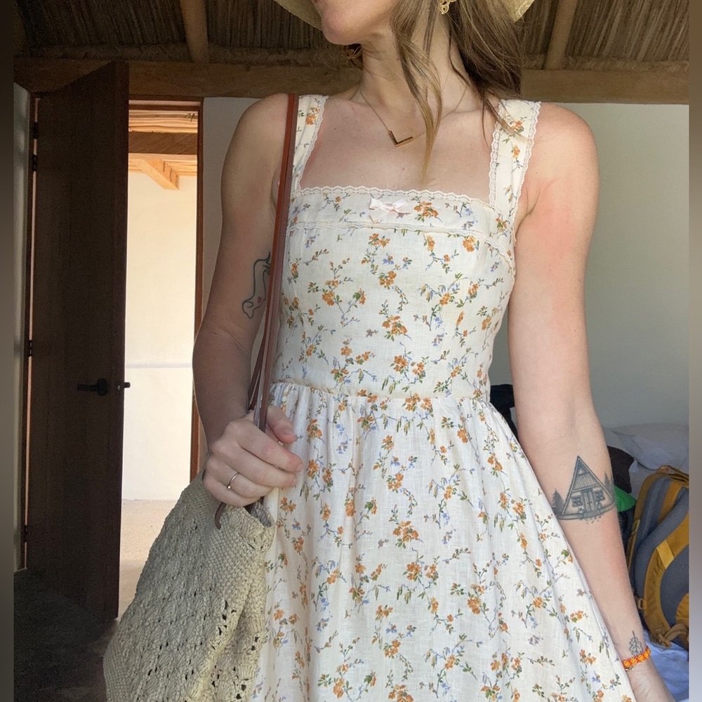 New Reformation Rowen Linen Midi Dress Floral - size 2